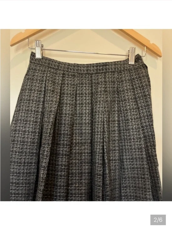 Vintage Grey Plaid Woven Wool-blend Full Midi Skirt - Picture 5 of 6